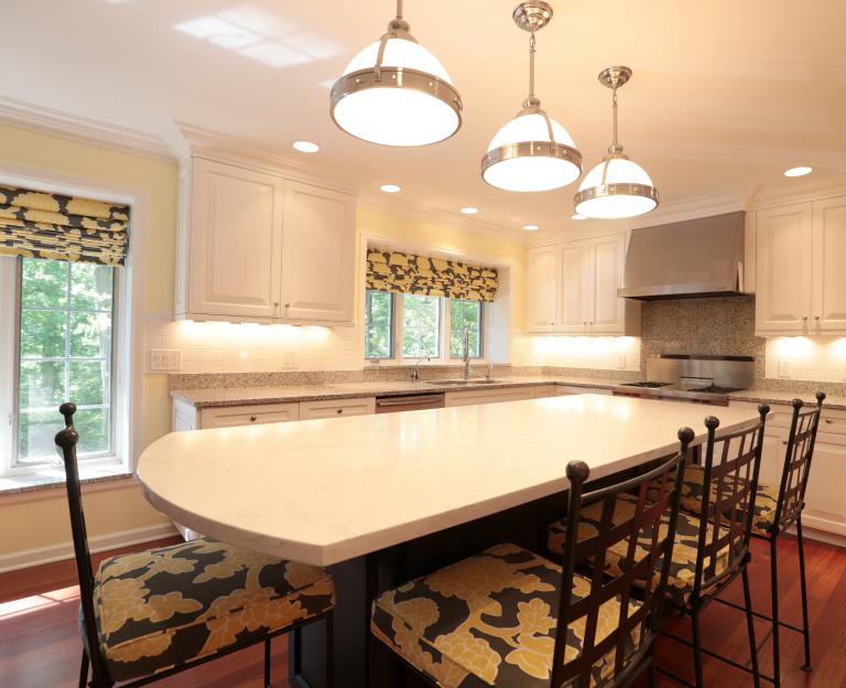 Painted existing cabinets & new island countertop