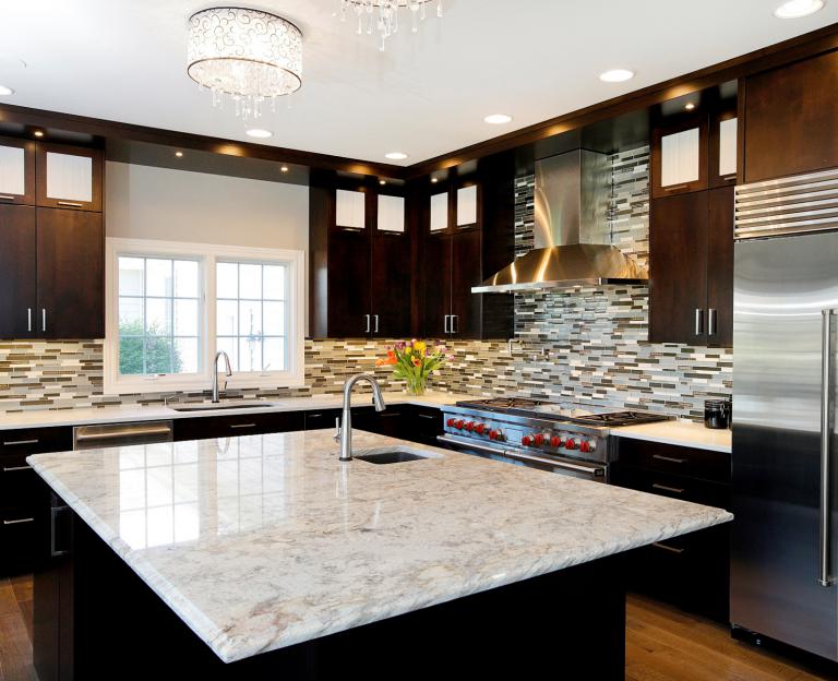 Kitchen with mosaic tile backsplash