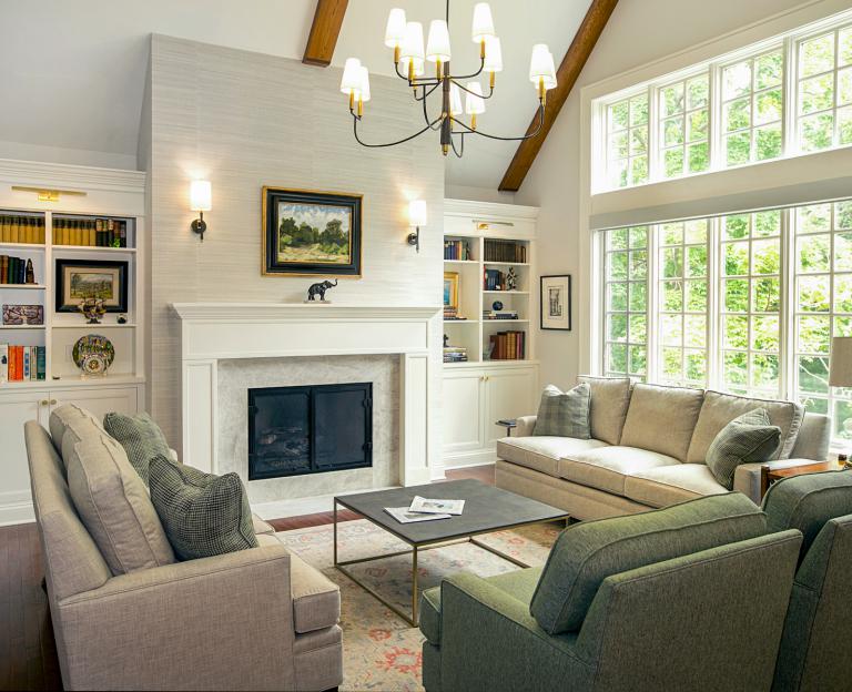 Fireplace remodel bookcases each side