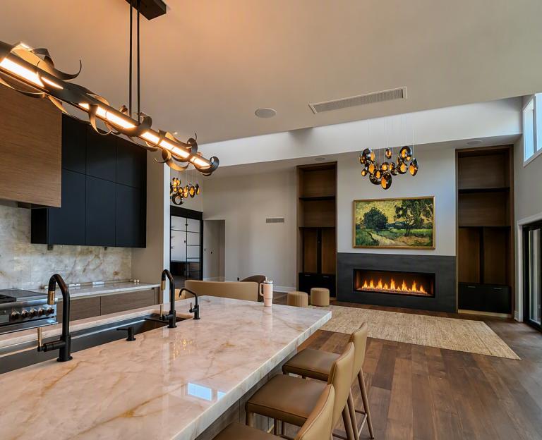 9ft wide x 15ft high linear fireplace